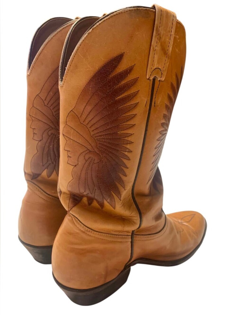Boulet Vintage Made In Canada EUC Leather Embossed Native Chief Cowboy Size 10